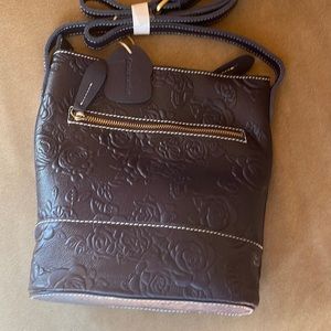 Navy blue leather handbag